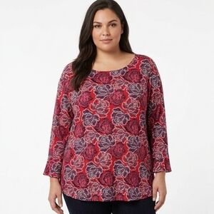 NWT Ruby Rd. Red Rose Print Top